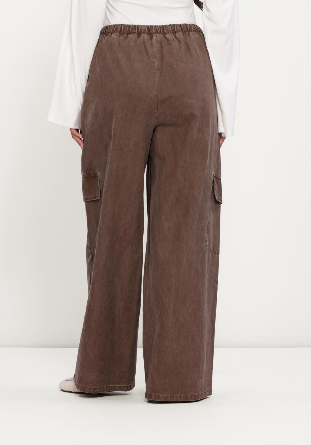 REFINED DEPARTMENT Pantalon cargo LADIES WOVEN WASHED WIDE LEG CARGO PANTS MILA en marron - large