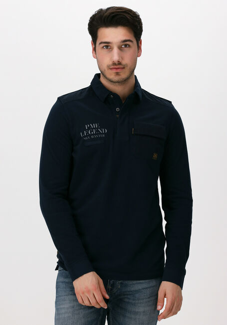 PME LEGEND Chemise décontracté LONG SLEEVE POLO RUGGED PIQUE GARMENT DYE Bleu foncé - large