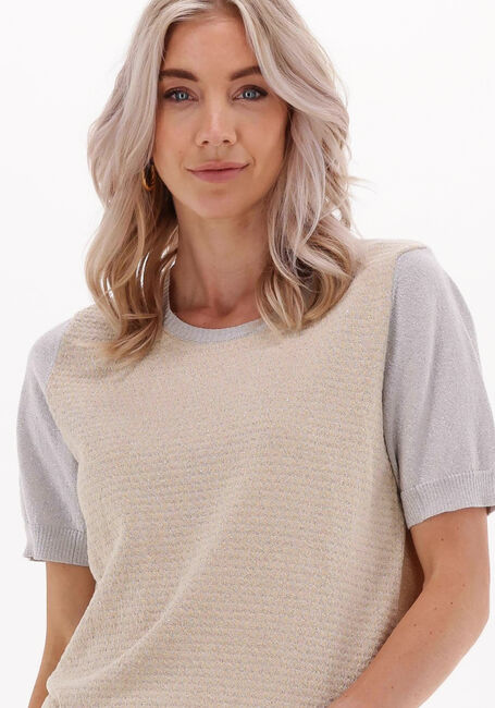 SUMMUM Pull SHORT SLEEVE SWEATER COTTON SHIMMER JACQUARD KNIT en beige - large