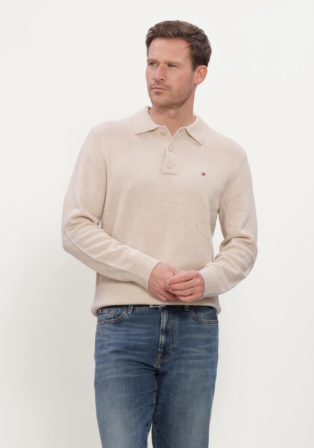Beige TOMMY HILFIGER Polo LAMBSWOOL LS POLO - large