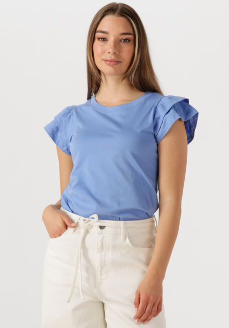 Lichtblauwe SELECTED FEMME T-shirt SLFCAMILA SS RUFFLE TEE - large