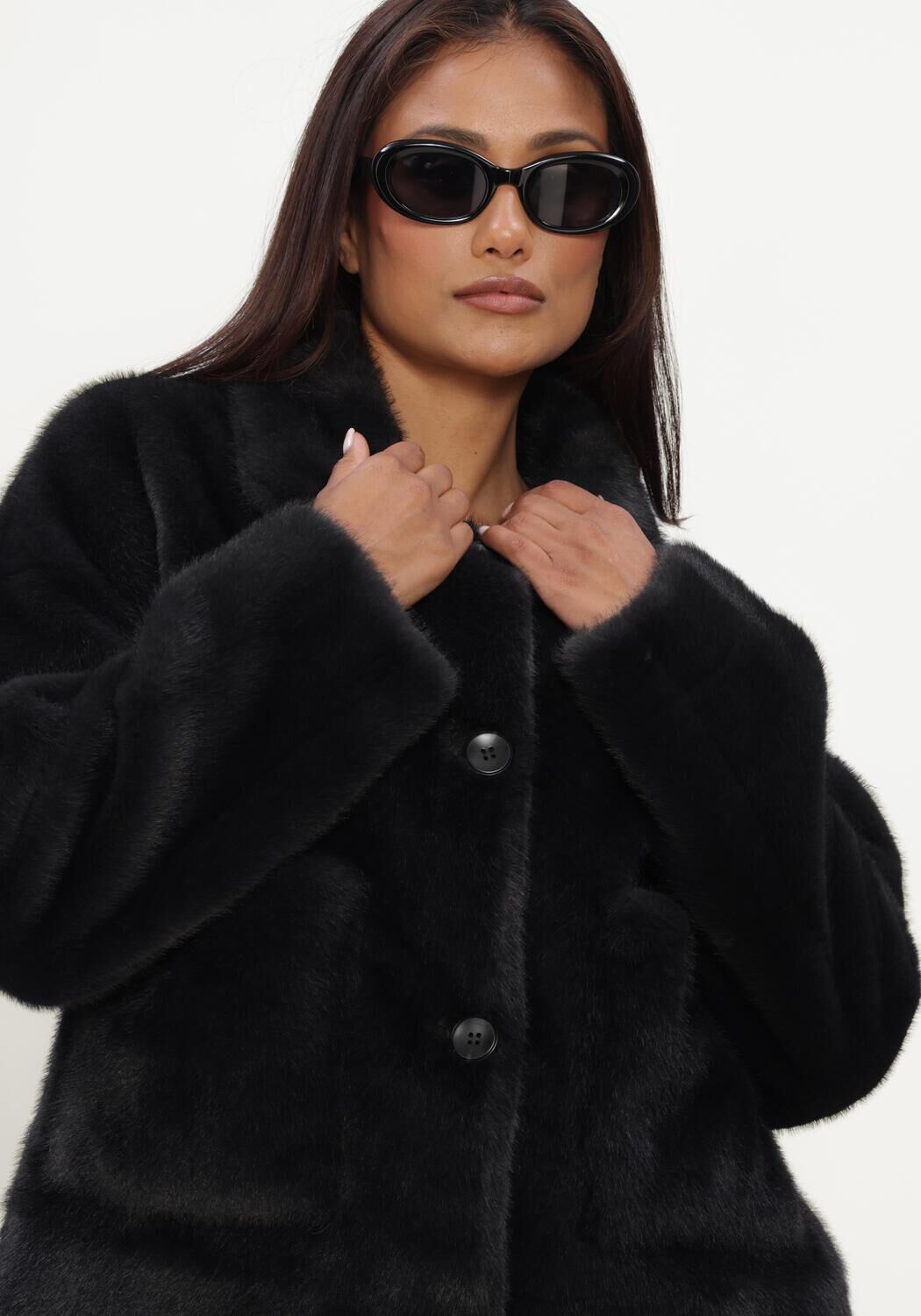 Donkergrijze STUDIO AR Faux fur jas FAJE FAUX MINK - large