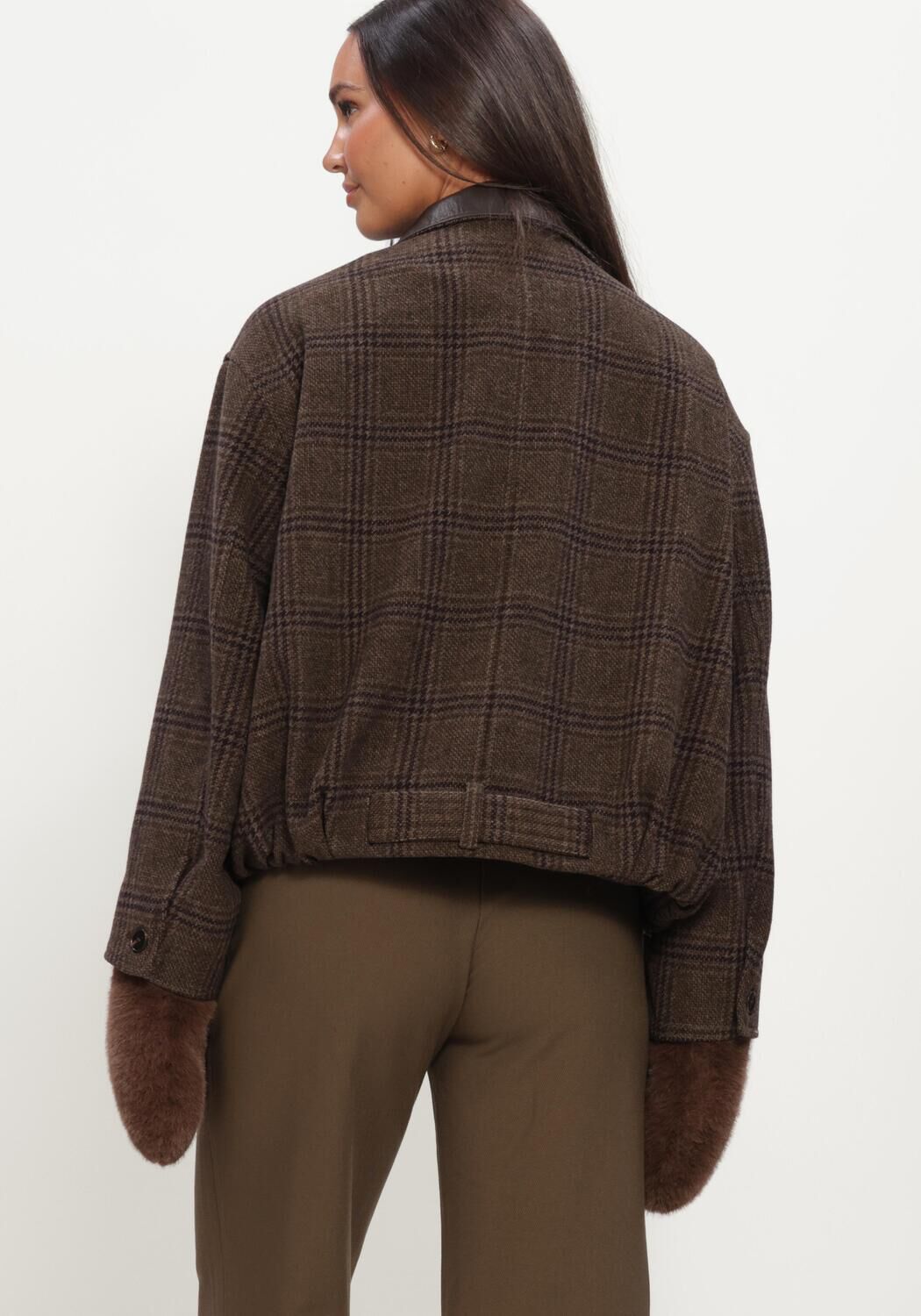 Bruine CO'COUTURE Jack OLVACC CHECK BALLOON JACKET - large