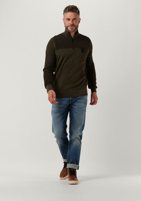 PME LEGEND Pull HALF ZIP COLLAR COTTON PLATED Vert fonc&eacute; - large