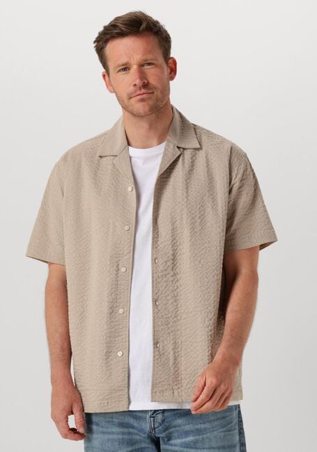 Beige SELECTED HOMME Casual overhemd SLHRELAXED-ACE SEERSUCKER SS SHIRT - large