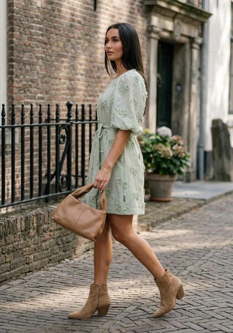 Mint JANSEN AMSTERDAM Mini jurk ROXY JURK 3DF1 596 SHORT PUFFED SLEEVE 3D FLOWERS - large