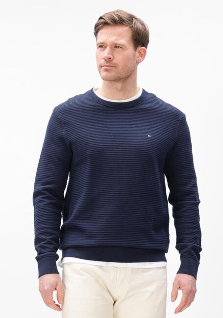 TOMMY HILFIGER Pull SEASONAL STRUCTURE CNECK Bleu fonc&eacute; - large