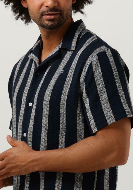 Donkerblauwe WOODBIRD Casual overhemd HALE STRIPED SHIRT - large