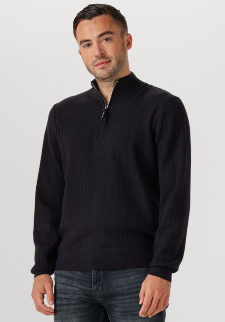 Donkerblauwe PURE PATH Trui REGULAR FIT ZIG ZAG HALF ZIP KNITWEAR - large