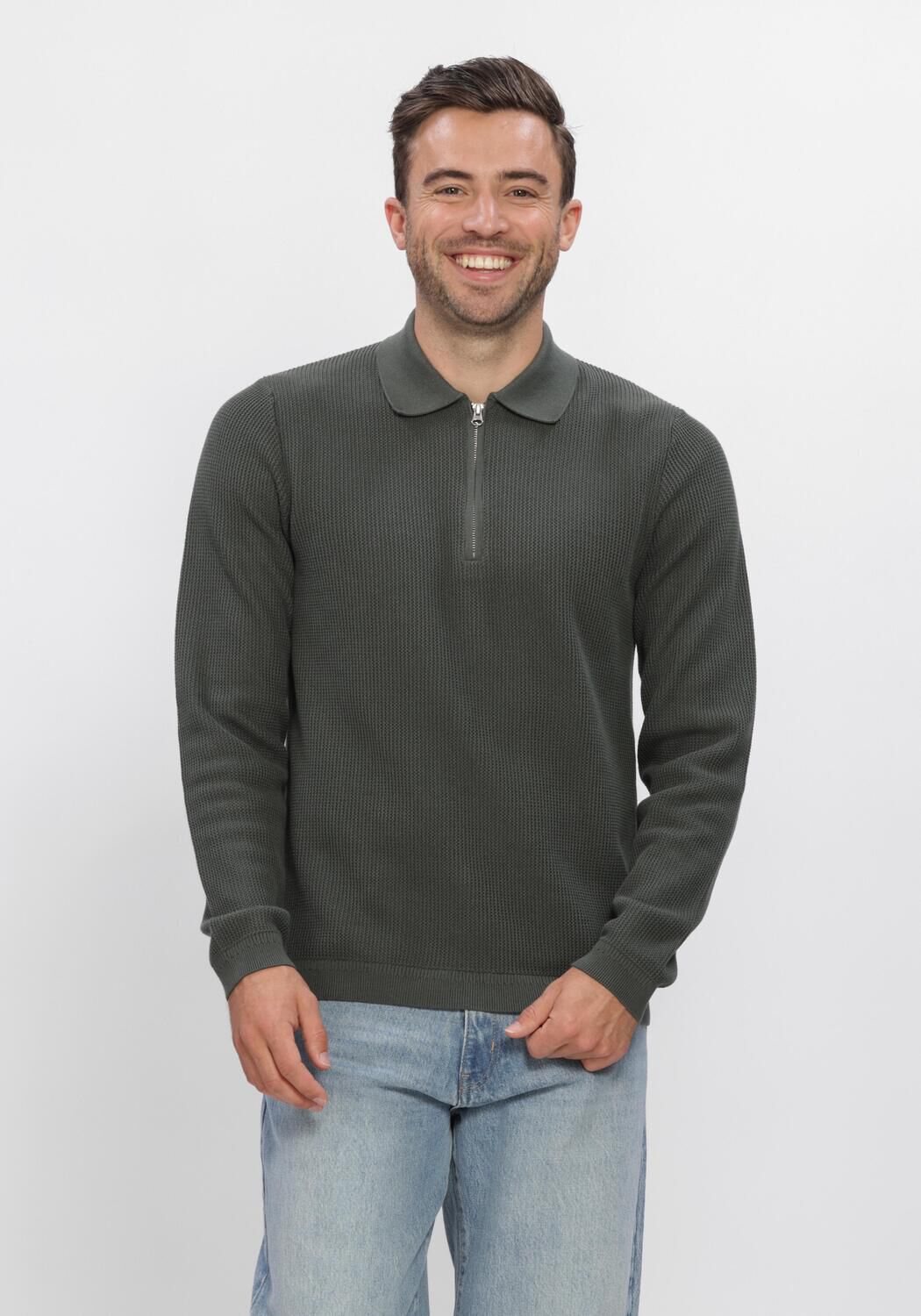 DSTREZZED Pull DS_KOSTAS ZIP POLO Vert fonc&eacute; - large