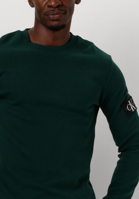 CALVIN KLEIN Pull BADGE WAFFLE LS TEE Vert foncé - large