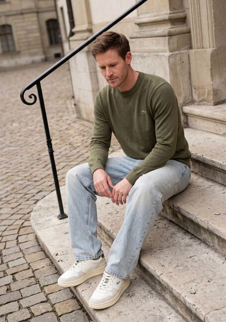 Khaki LACOSTE Trui REGULAR FIT CREW NECK SWEATER - large