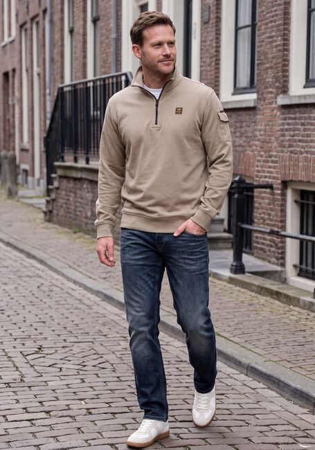 PME LEGEND Pull HALF ZIP COLLAR INTERLOCK JERSEY en beige - large