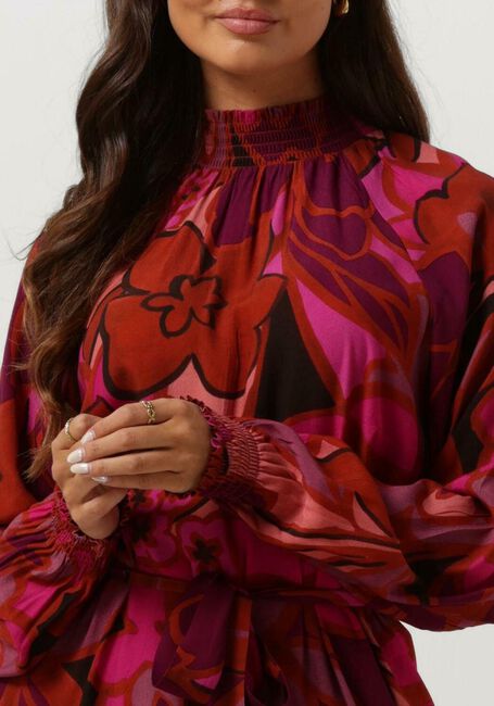 JANSEN AMSTERDAM Mini robe WFP598 DRESS PRINT WITH SMOCKED TURTLE NECK en rose - large