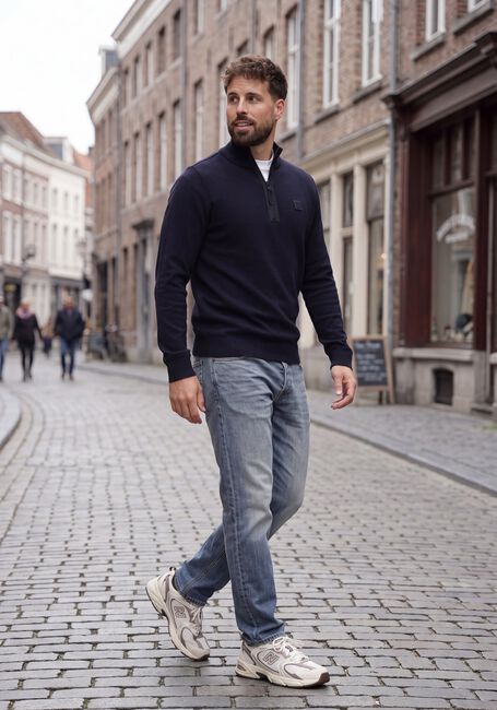 Donkerblauwe BUTCHER OF BLUE Trui CLIFDEN HALFZIP - large