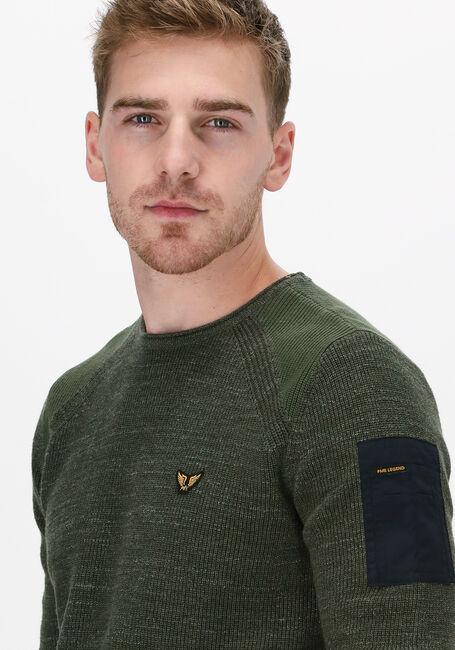 Groene PME LEGEND Trui R-NECK COTTON RIB KNIT - large