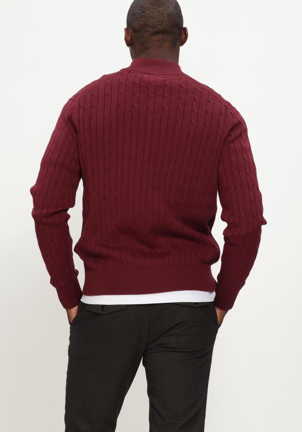 Bordeaux TOMMY HILFIGER Trui CLASSIC COTTON CABLE ZIP MOCK - large