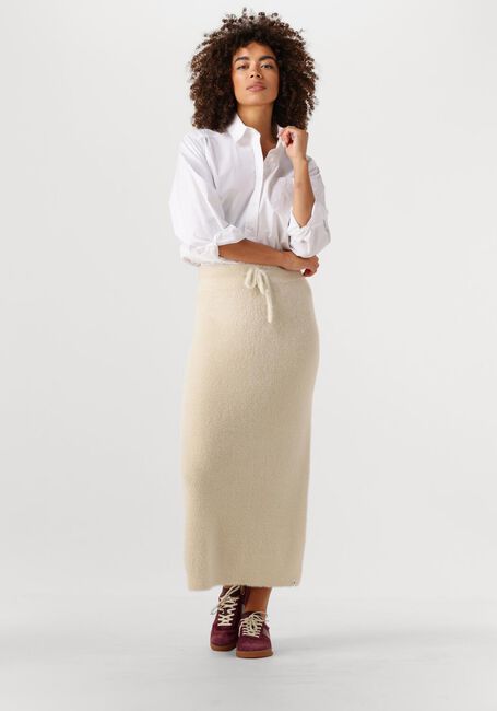 SIMPLE Jupe maxi KNIT-FEATHER-MET-25-3 Écru - large