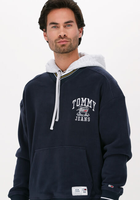 Donkerblauwe TOMMY JEANS Sweater TJM POLAR V-NECK HOODIE - large