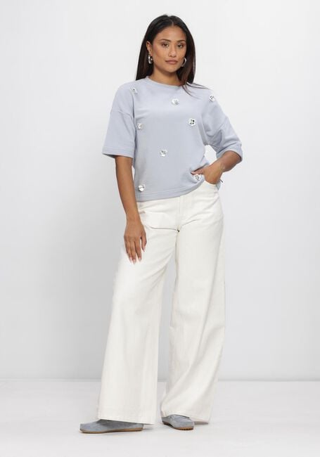 Blauwe JANSEN AMSTERDAM Truien/vesten NOA TRUI SW 170 SWEAT SHORT SLEEVE FLOWER SEQUINS - large