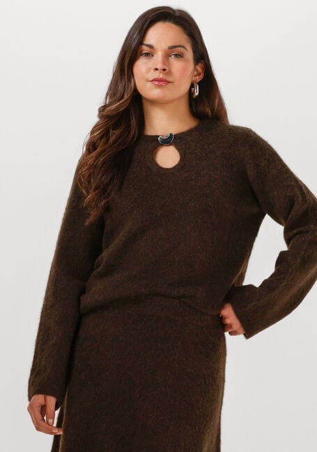 Bruine SELECTED WOMEN Trui SLFLULU BRUSHED LS KNIT KEYHOLE O-NECK - large