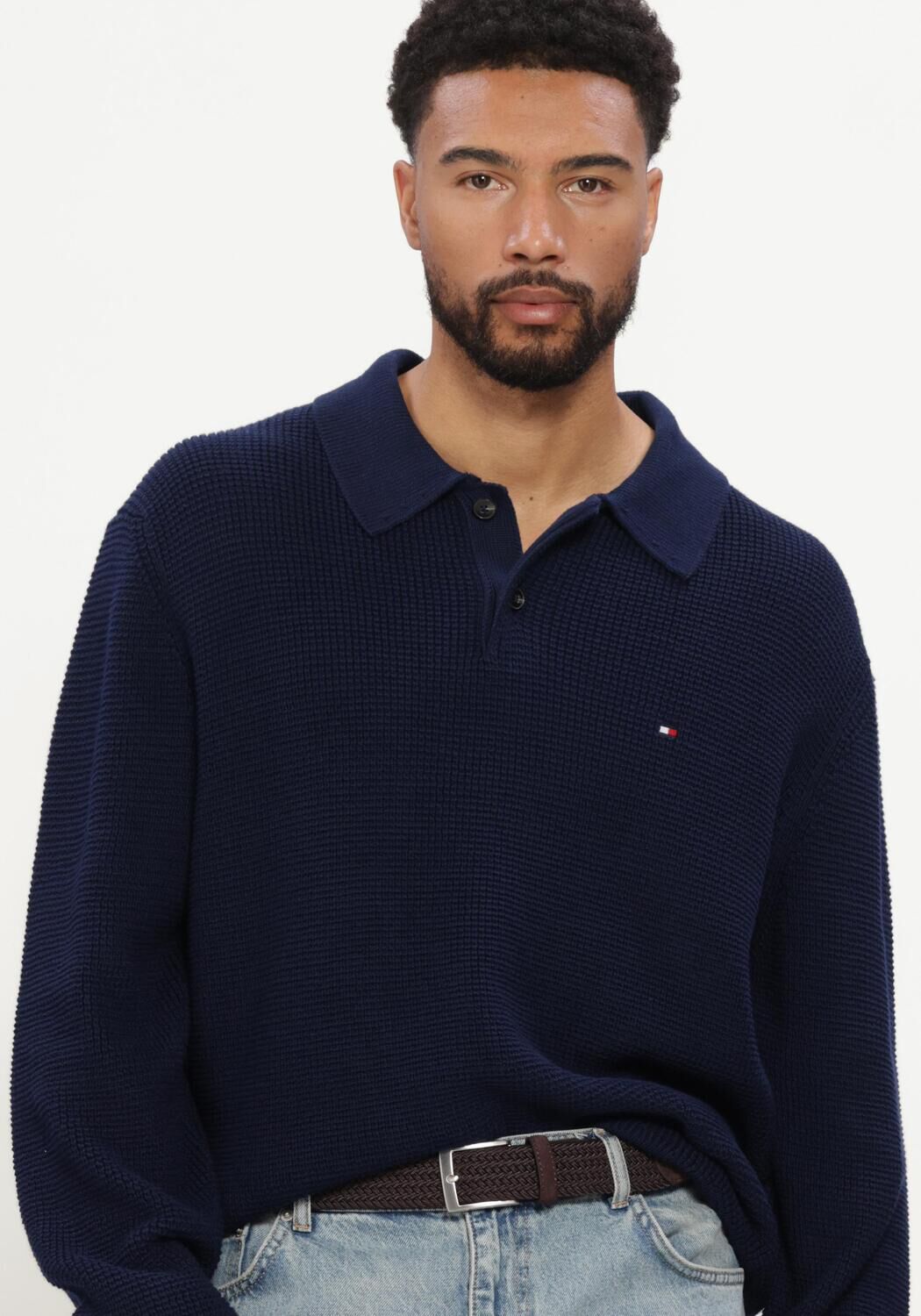 Donkerblauwe TOMMY HILFIGER Trui WAFFLE STRUCTURE RUGBY - large