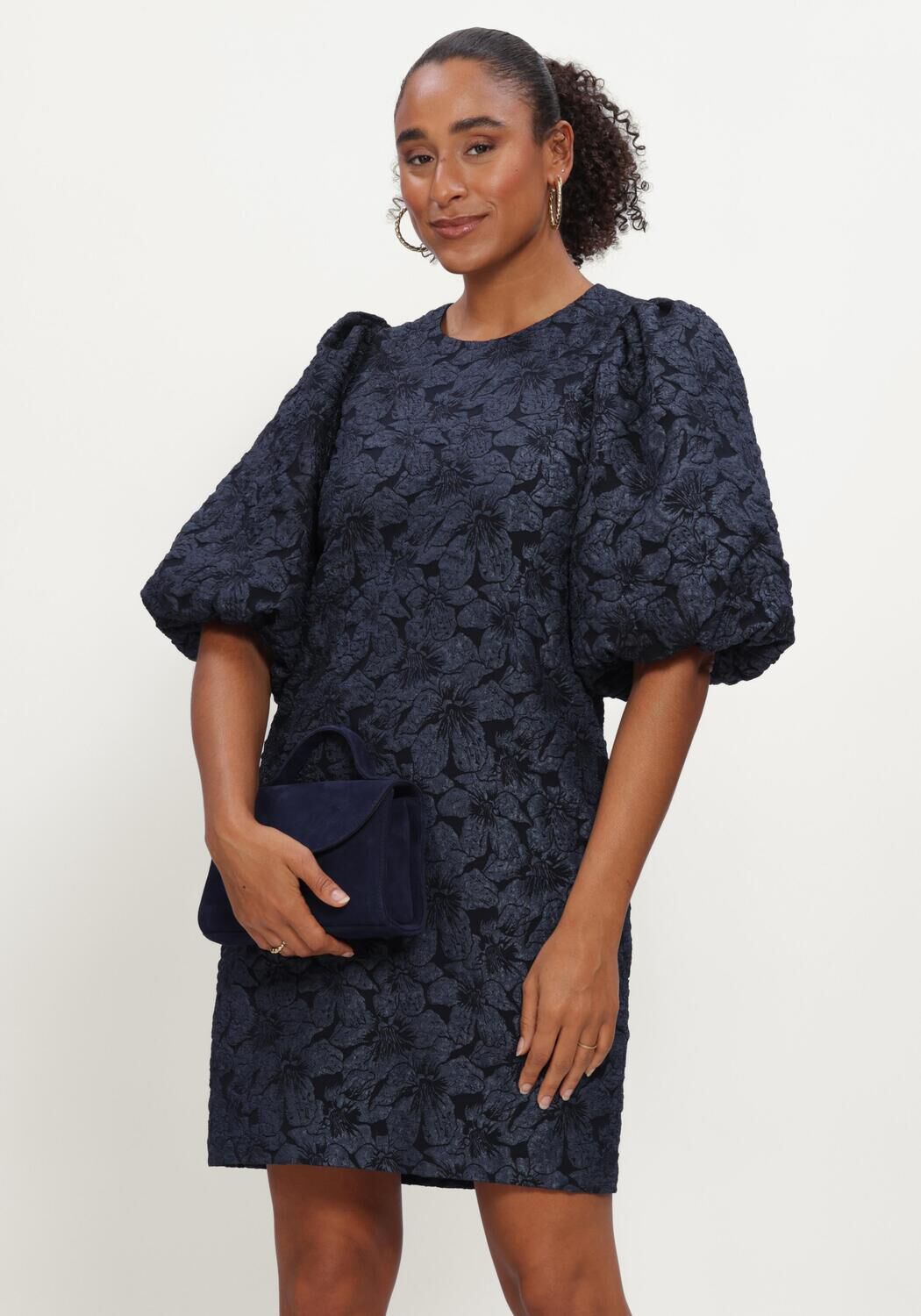 NOTRE-V Mini robe NV-IZETTE TONED BROCADE Bleu fonc&eacute; - large