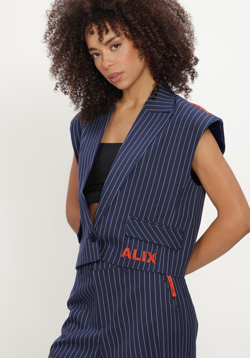 ALIX THE LABEL Gilet LADIES WOVEN STRIPED WAISTCOAT Bleu fonc&eacute; - large