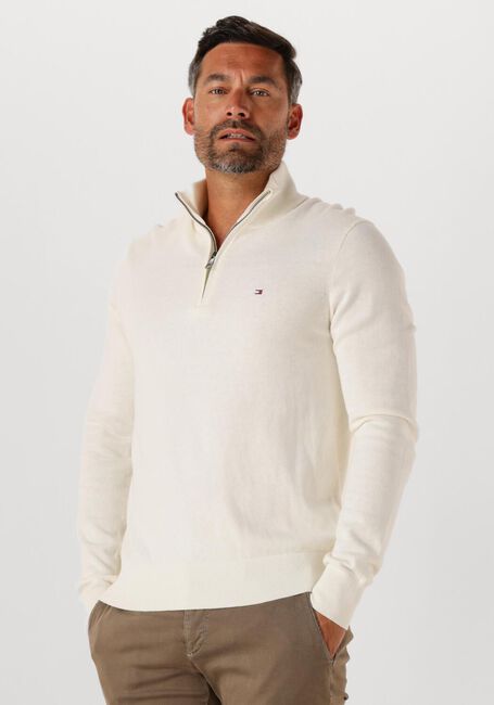 TOMMY HILFIGER Pull PIMA ORG CTN CASHMERE ZIP MOCK Écru - large
