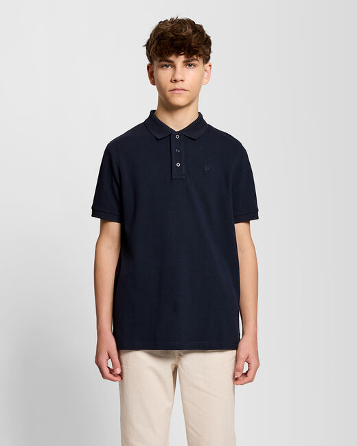 Donkerblauwe LYLE & SCOTT T-shirt LINEN POLO SHIRT - large