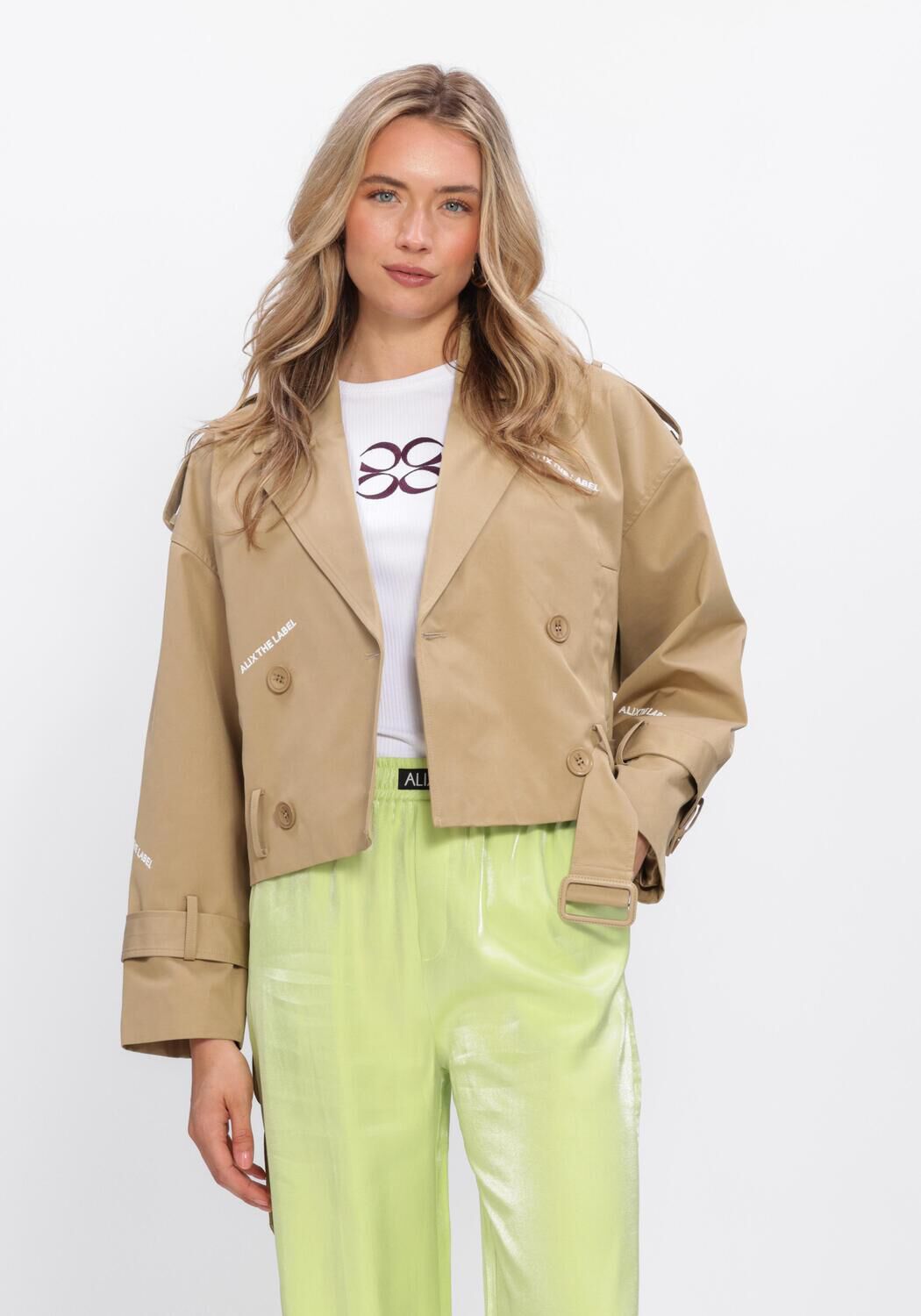 Camel ALIX THE LABEL Jassen LADIES WOVEN SHORT ALIX TRENCH COAT - large