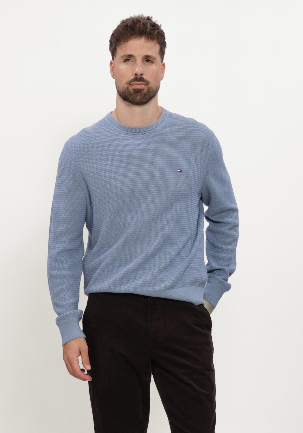 Blauwe TOMMY HILFIGER Trui PIMA CTN CASH STRUCTURE CREWNECK - large