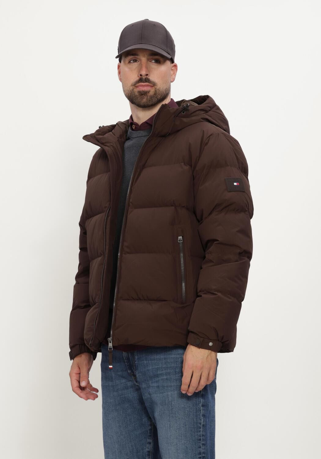 TOMMY HILFIGER Veste matelass&eacute; DOWN HOODED PUFFER JKT en marron - large