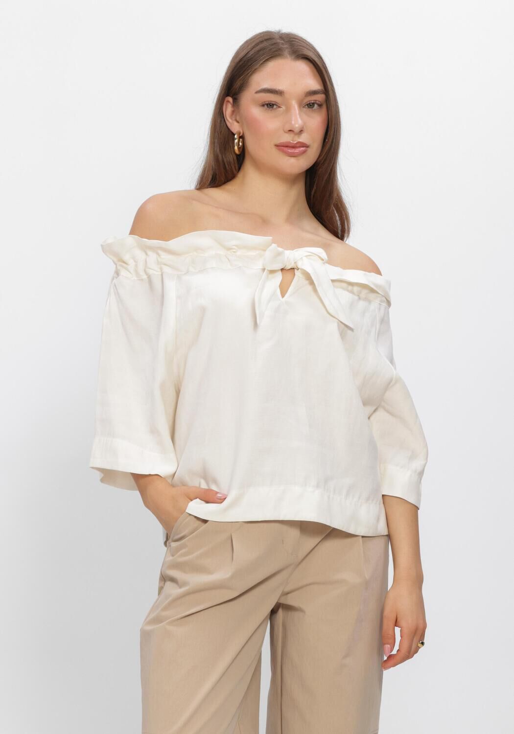 Gebroken wit SUMMUM  TOP MODAL LINEN BLEND - large