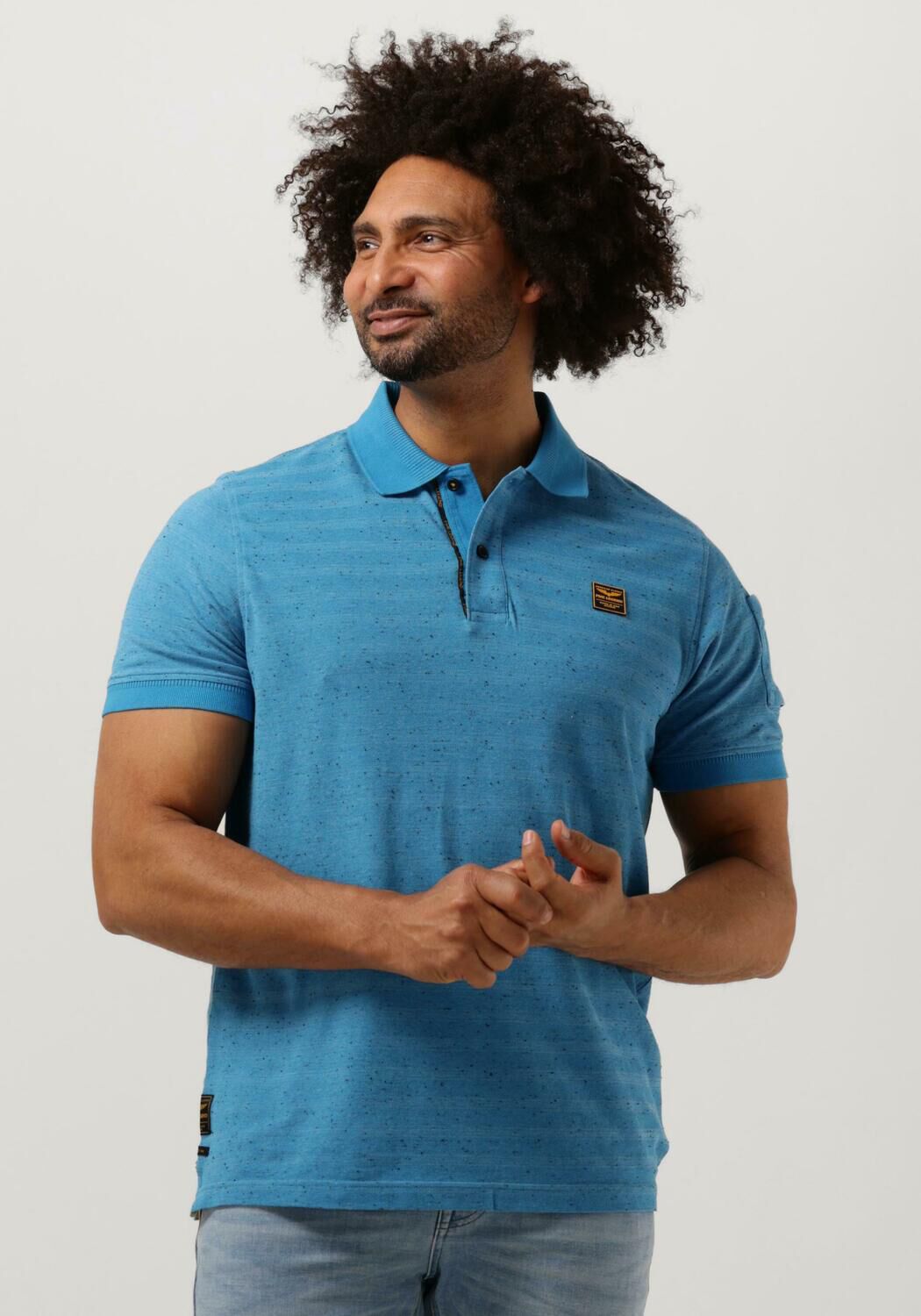 Lichtblauwe PME LEGEND Polo SHORT SLEEVE POLO JACQUARD PIQUE Omoda
