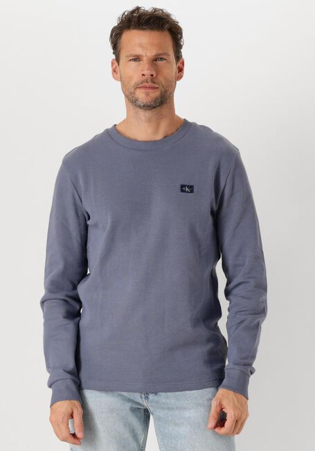 CALVIN KLEIN Pull WOVEN LABEL WAFFLE LS TEE en bleu - large
