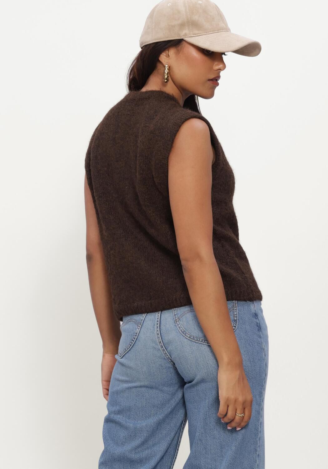 OBJECT Pull OBJSAGGIA RE KNIT VEST CARDIGAN NOOS en marron - large