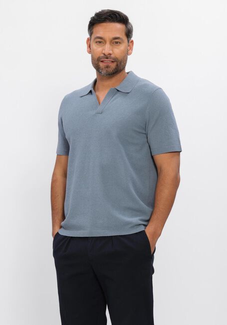 PROFUOMO Polo POLO OPEN COLLAR COTTON CREPE en bleu - large