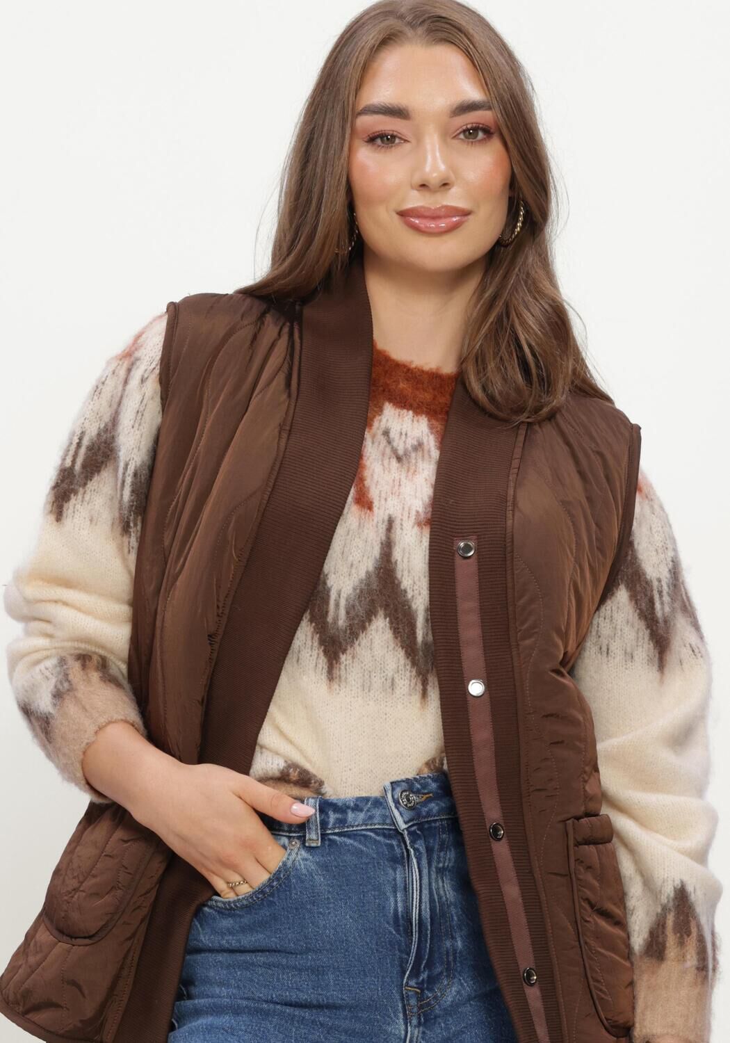 SIMPLE Veste sans manches WV-PA-CRINK-26-3 en marron - large