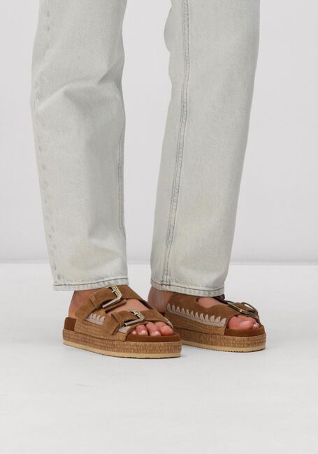 MOU TWO BUCKLE SANDAL RAFFIA WRAPPING Tongs en marron - large