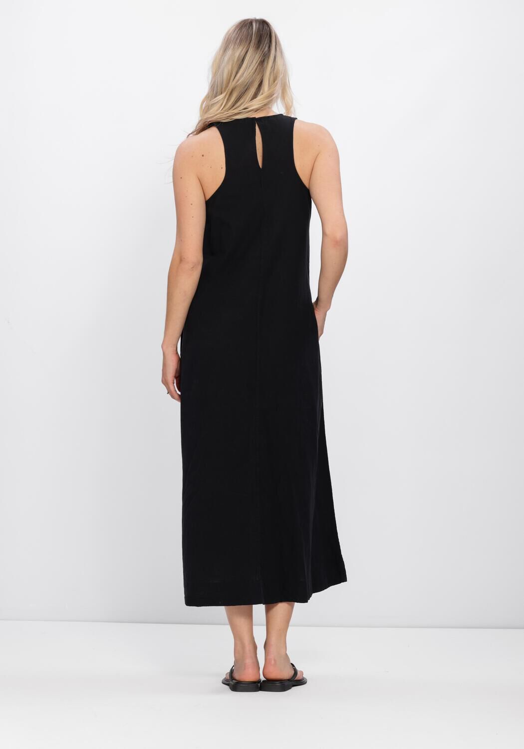 Zwarte SELECTED WOMEN Maxi jurk SLFLUISA RELAXED LINEN BLEND DRESS - large