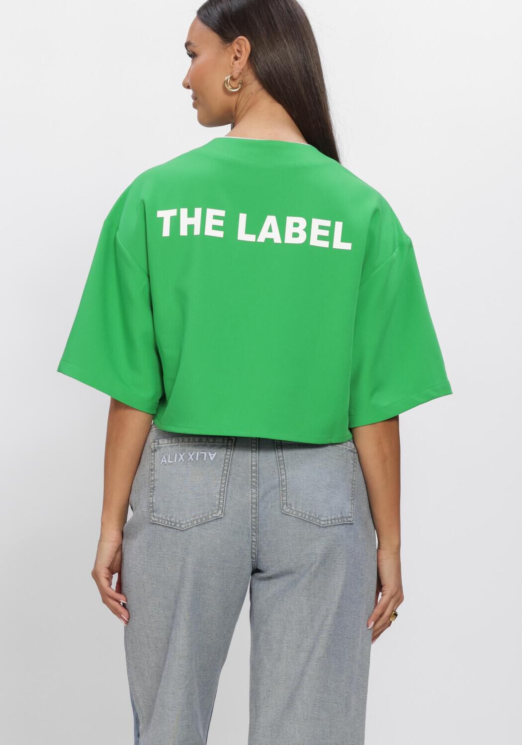 ALIX THE LABEL LADIES WOVEN CROPPED BASEBALL SHIRT Hauts & T-shirts en vert - large