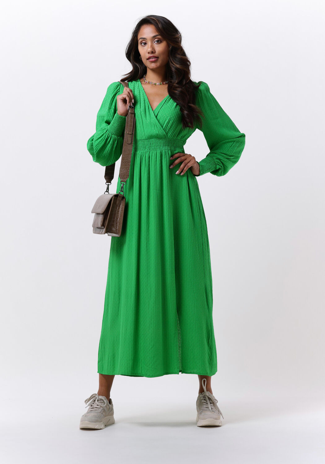 Groene Y.A.S. Maxi jurk YASDREA LS LONG DRESS | Omoda