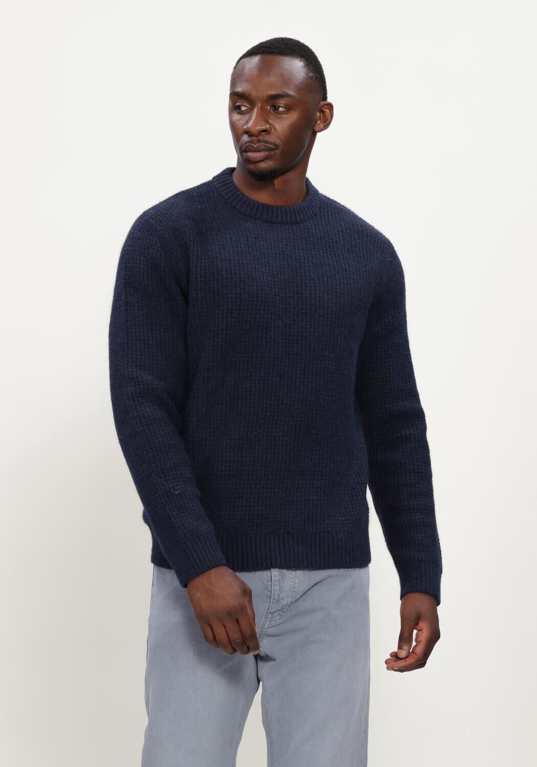 SELECTED MEN Pull SLMRAI LS KNIT WAFFLE CREW NECK Bleu fonc&eacute; - large