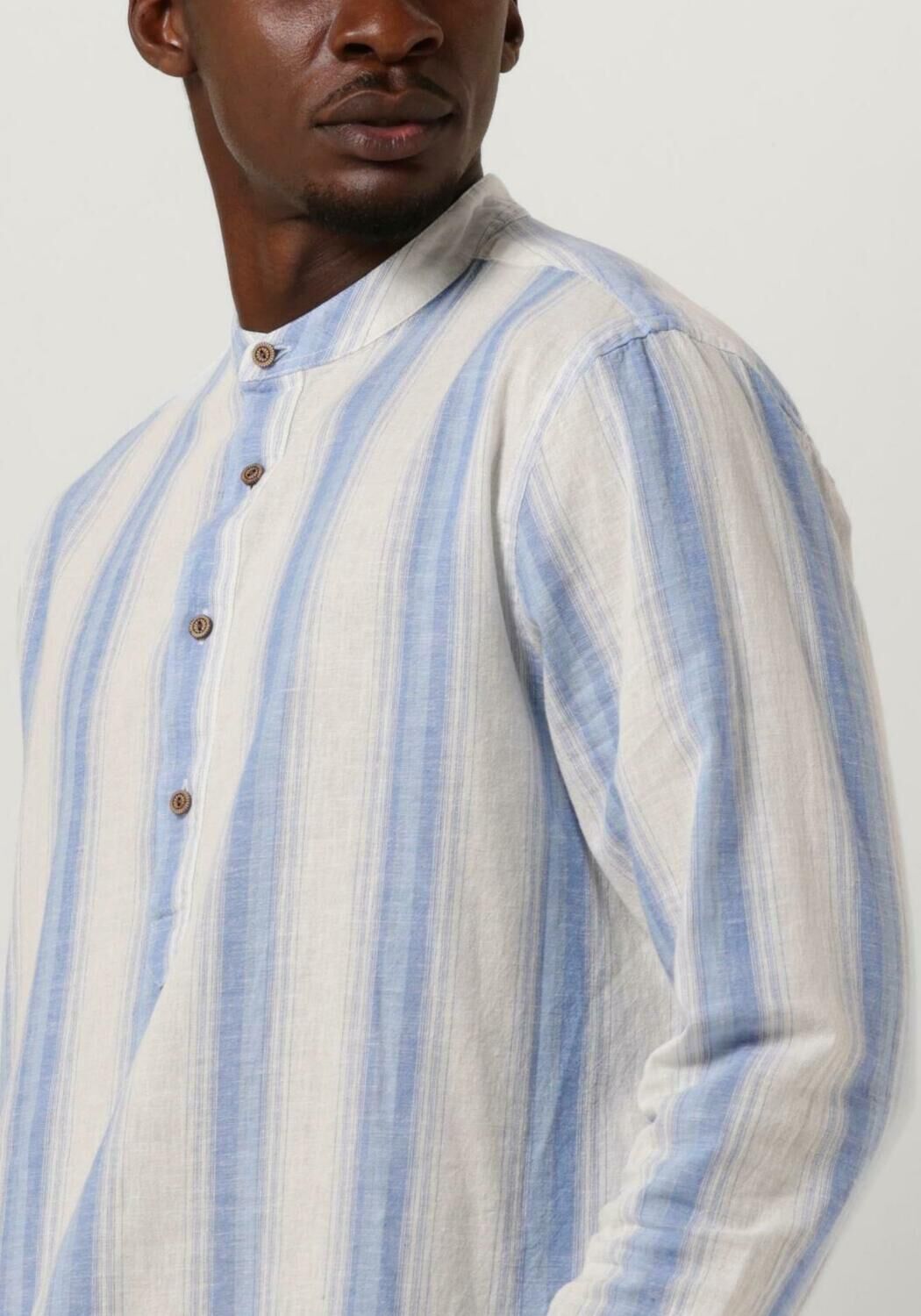 Witte SCOTCH SODA Casual overhemd COTTON LINEN BLEND KAFTAN IN CHECKS AND STRIPES Omoda