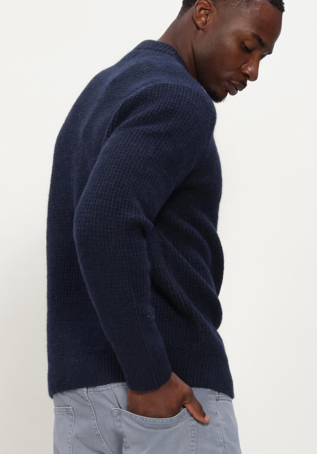 SELECTED MEN Pull SLMRAI LS KNIT WAFFLE CREW NECK Bleu fonc&eacute; - large