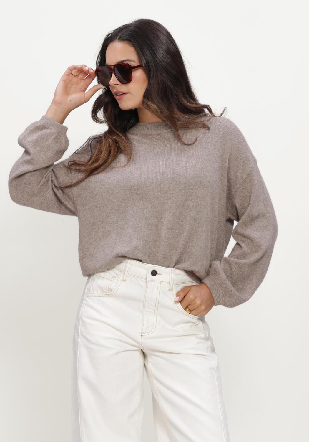 TWNS Pull LONG PUFFED SLEEVES ROUND NECK JUMPER en taupe - large