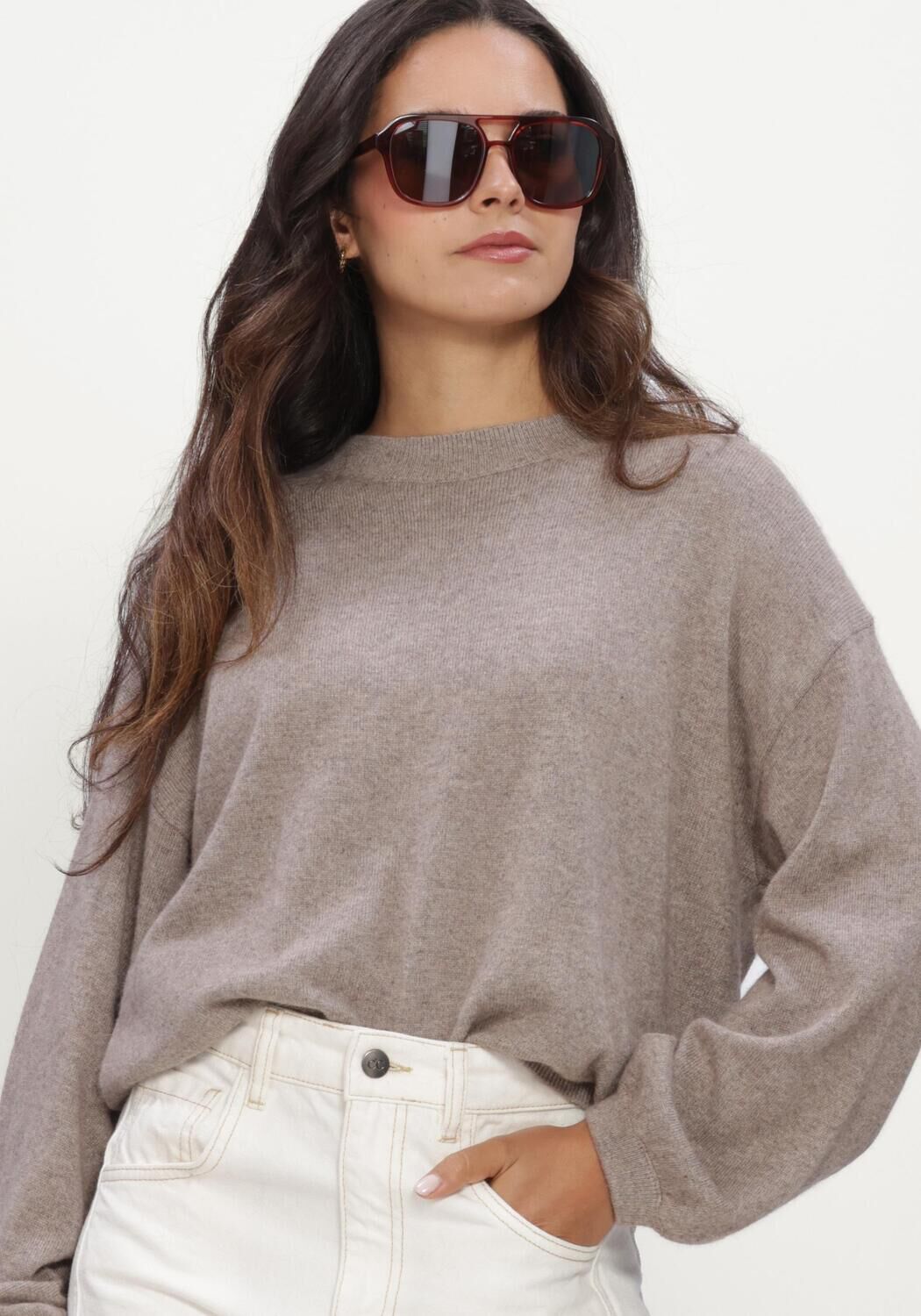 TWNS Pull LONG PUFFED SLEEVES ROUND NECK JUMPER en taupe - large