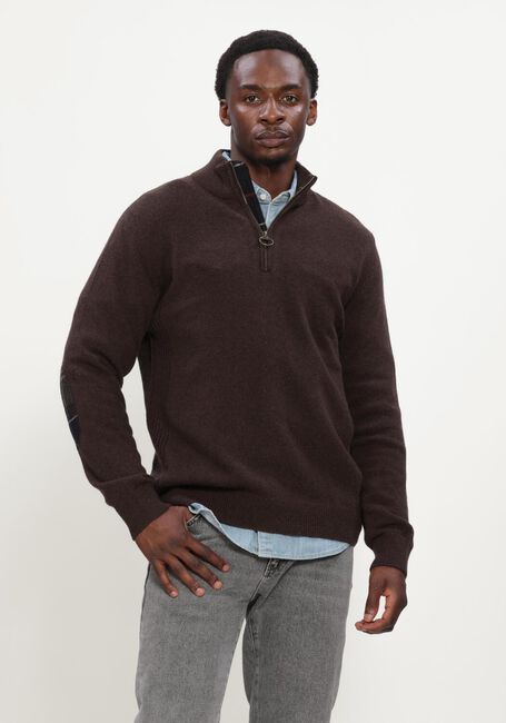 Bruine BARBOUR Trui HOLDEN HALF ZIP KNITTED JUMPER KNITWEAR - large