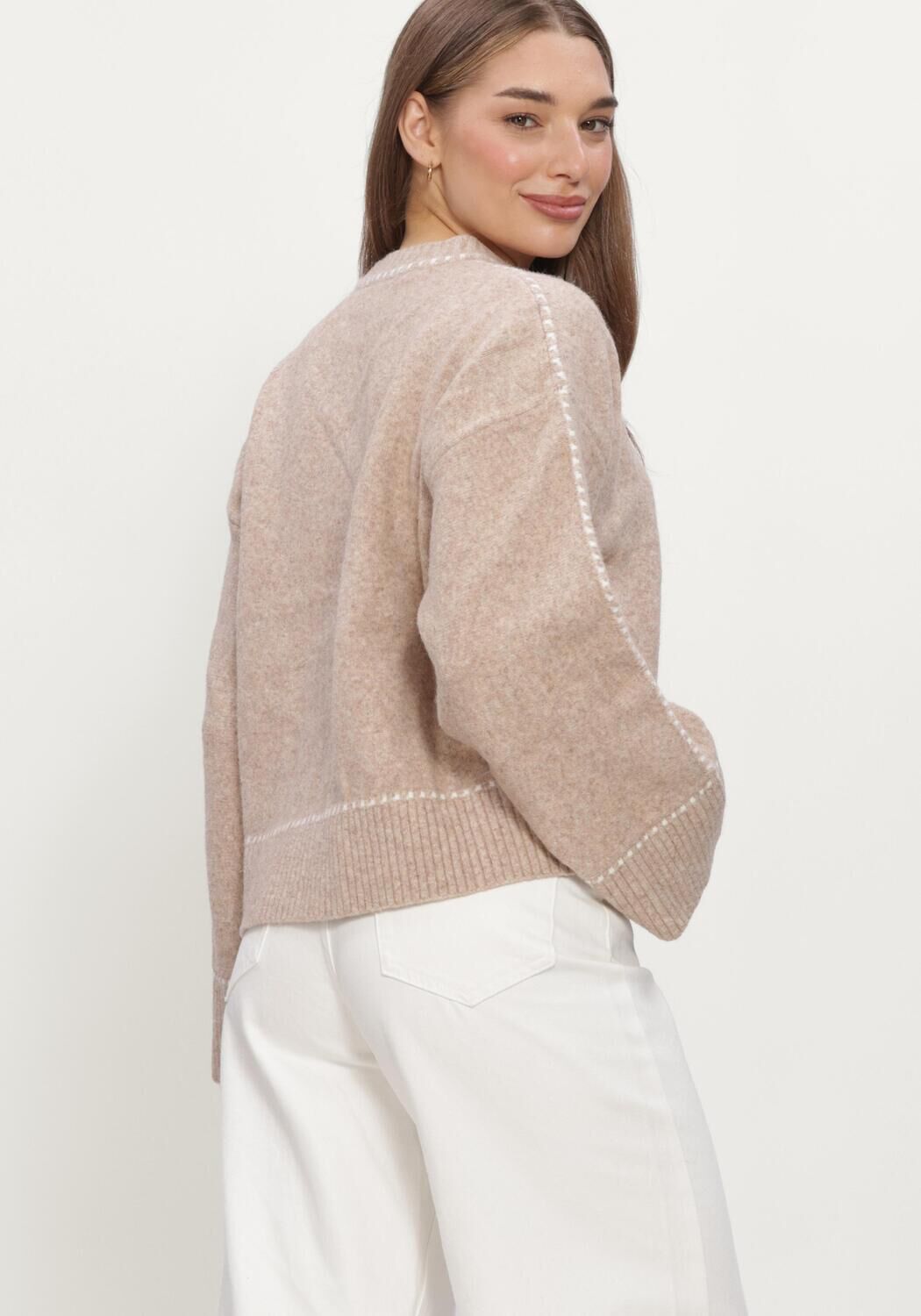 Beige NEO NOIR Trui ROEME KNIT STITCH BLOUSE - large